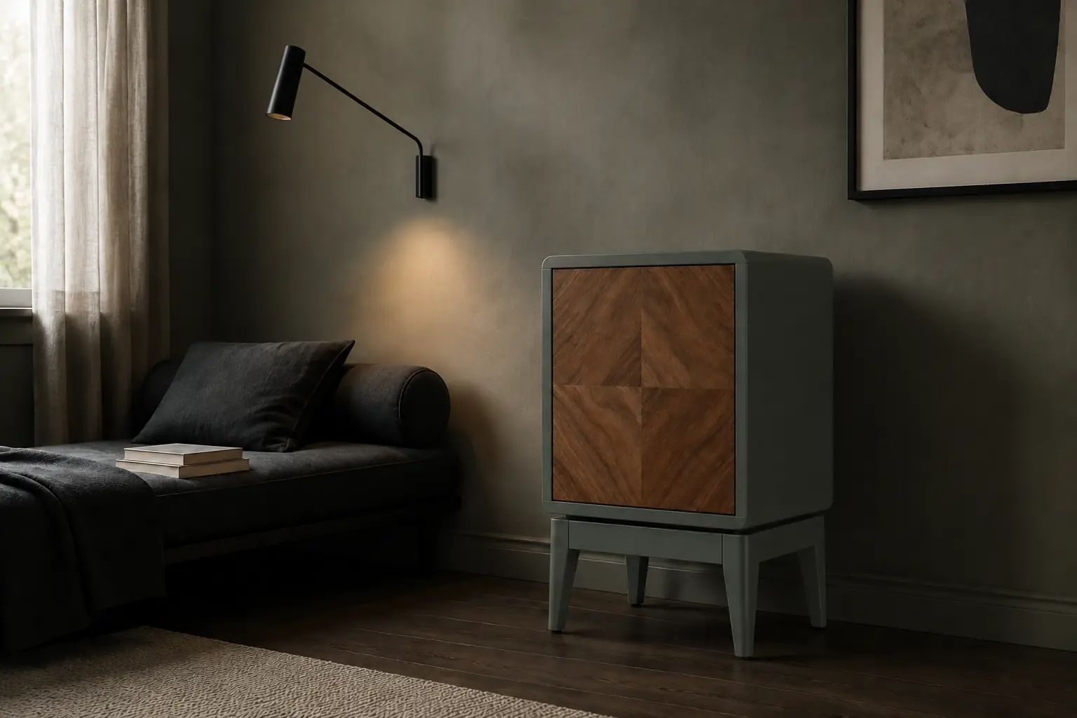 AN-03 GRAIN in Olive Walnut, shown in its dedicated interior setting